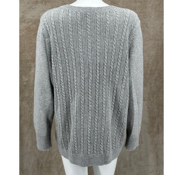 Talbots Sweater Womens 2X Gray Metallic Shimmer Cable Knit Fisherman Minimalist - Picture 5 of 10